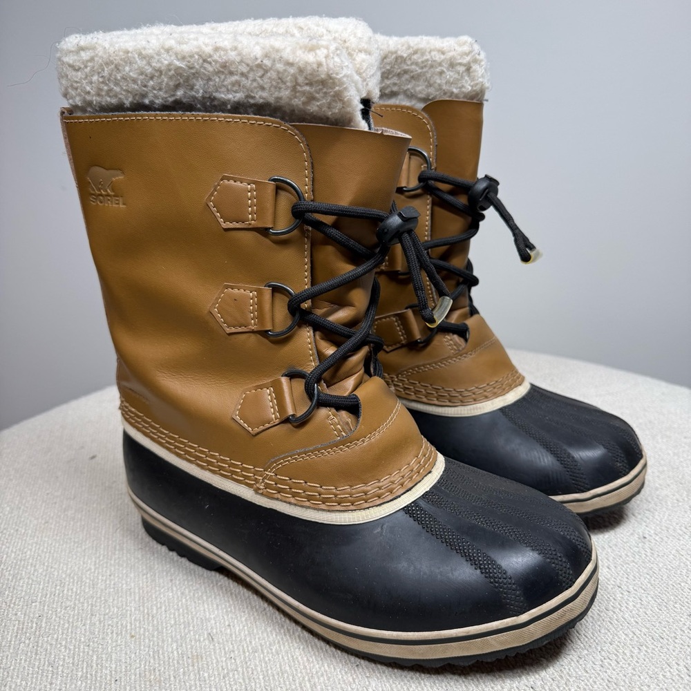 Sorel Winter Carnival Brown Duck Boots Faux Fur Lined Women’s 5